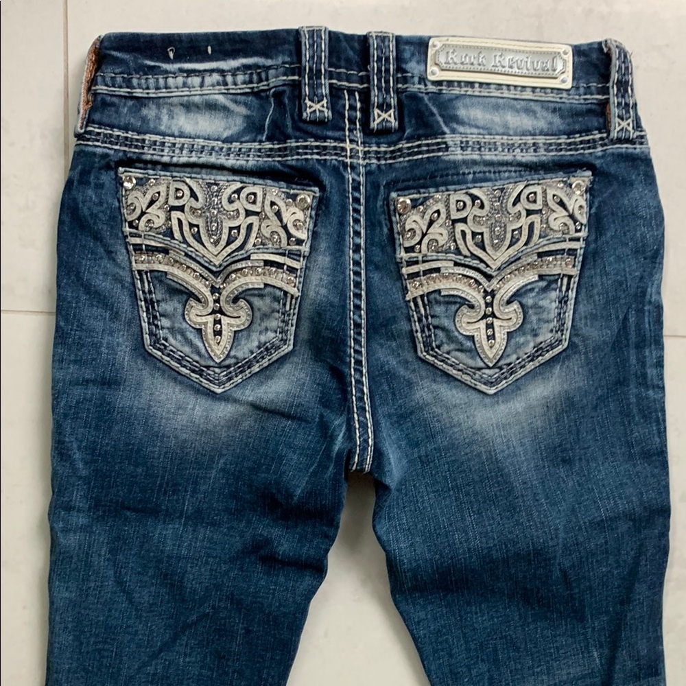 Sexy Rock Revival Denim Jeans with leather details Nuri 27 easy skinny